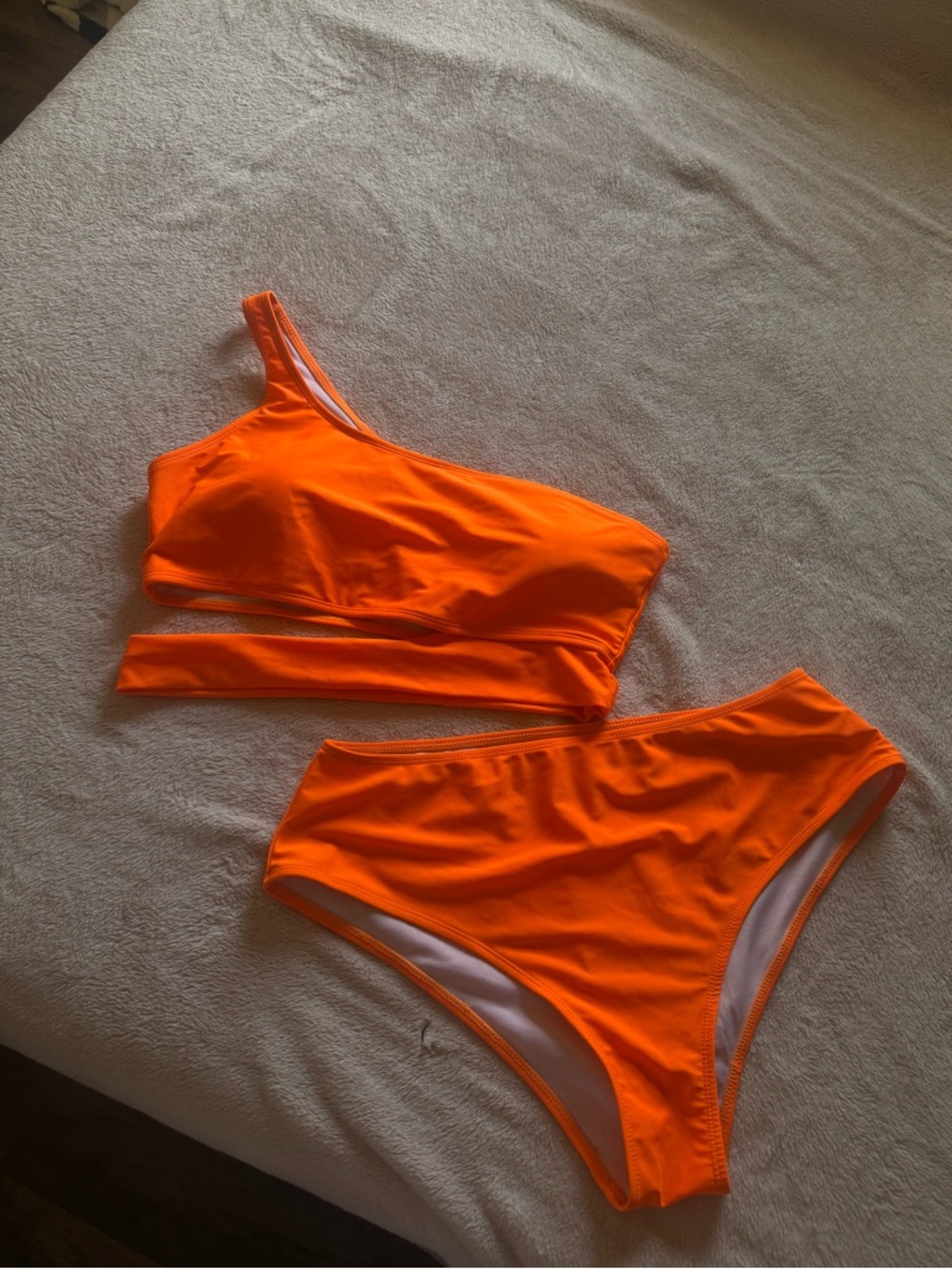 SHEIN Neon Orange One-Shoulder Bikini Set